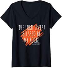 Womens Blessed Be My Rock V-Neck T-Shirt