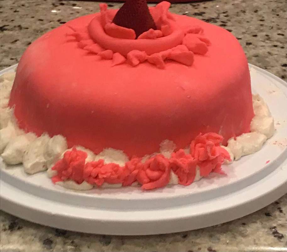 Red velvet cake covered with fondant